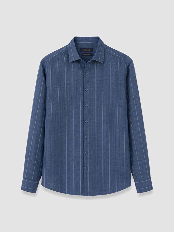 SOUTHBLUE Regular Fit Çizgili %100 Keten Erkek Gömlek