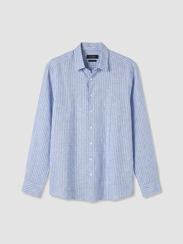 SOUTHBLUE Regular Fit Çizgili %100 Keten Erkek Gömlek