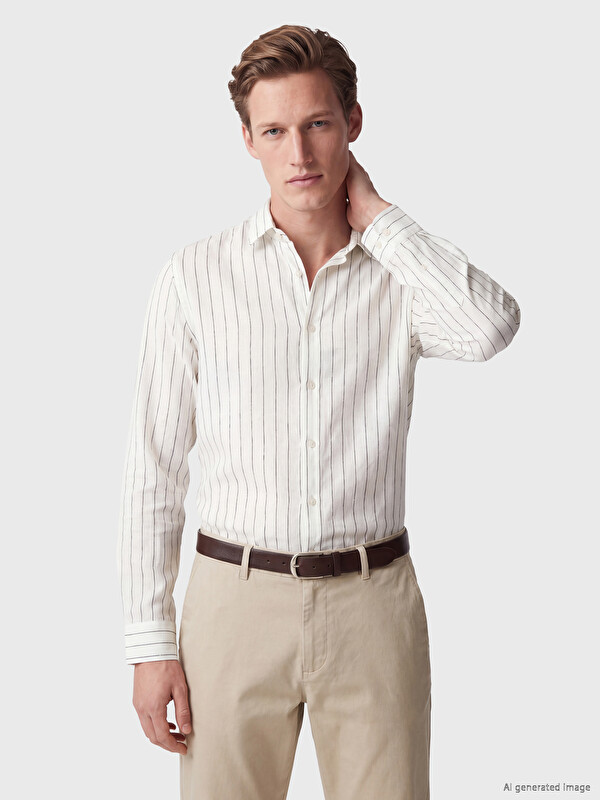 SOUTHBLUE Regular Fit Çizgili %100 Keten Erkek Gömlek