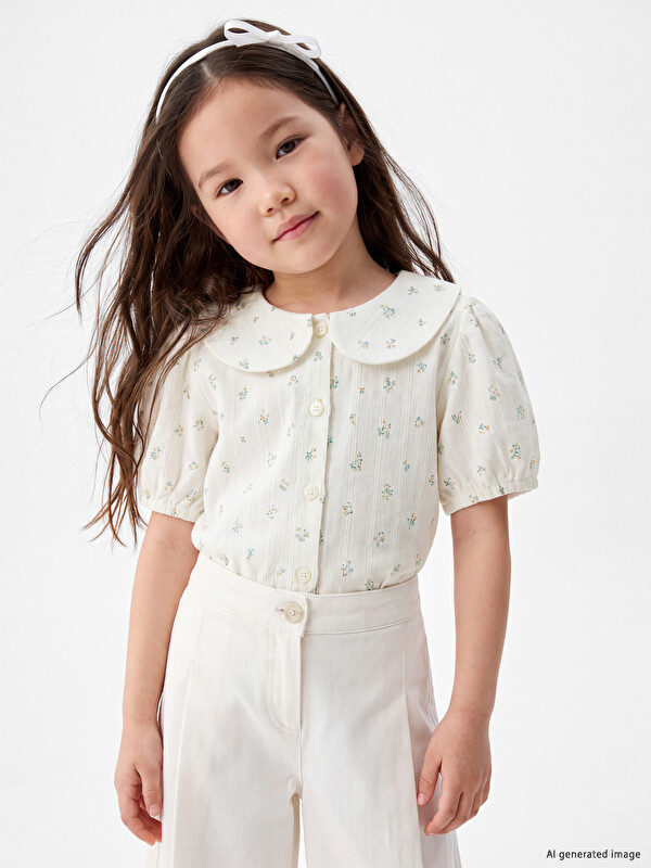 LCW Kids Bebe Yaka Çiçek Desenli Kız Çocuk Gömlek