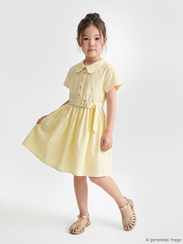 LCW Kids Kemerli Kız Çocuk Gömlek Elbise