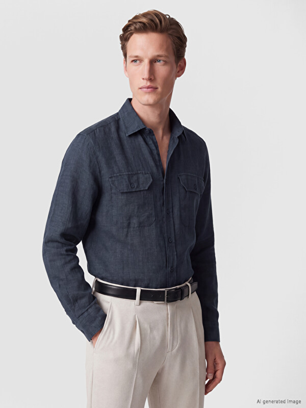 SOUTHBLUE Regular Fit %100 Keten Erkek Gömlek