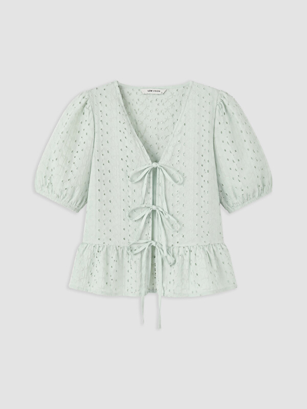 LCW Vision Brode Bağlamalı Peplum Bluz