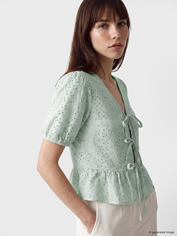 LCW Vision Broderie bluza na vezivanje peplum kroja