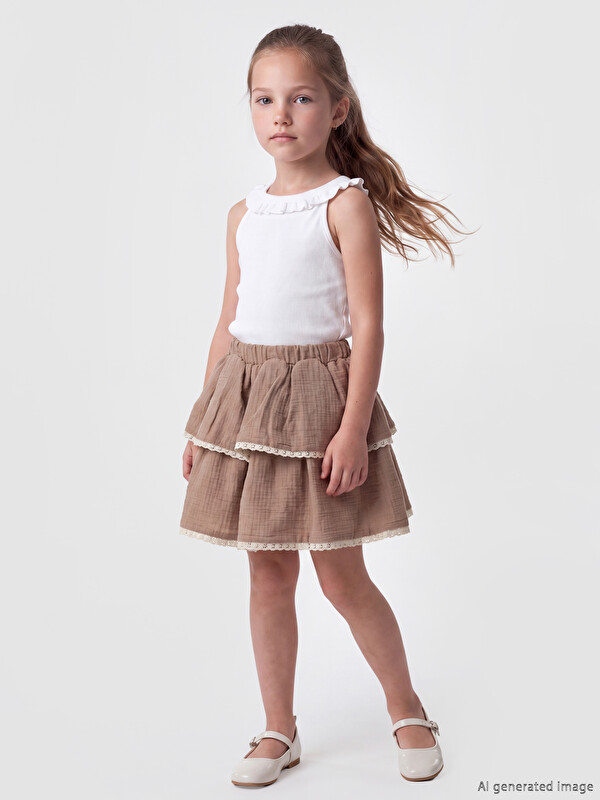 LCW Kids Многослойная юбка для девочек с кружевными деталями