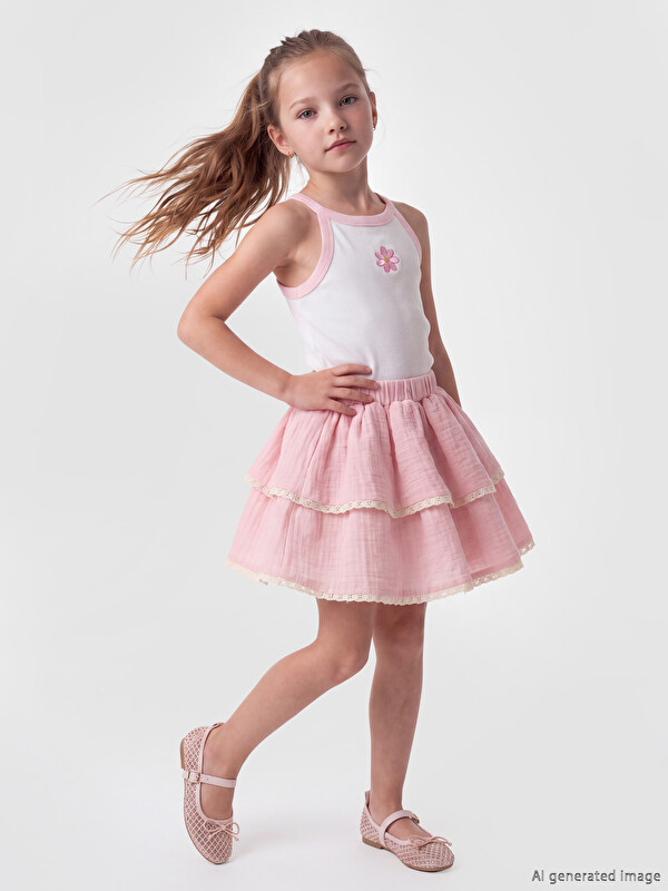 LCW Kids Dantel Detaylı Katkat Kız Çocuk Etek