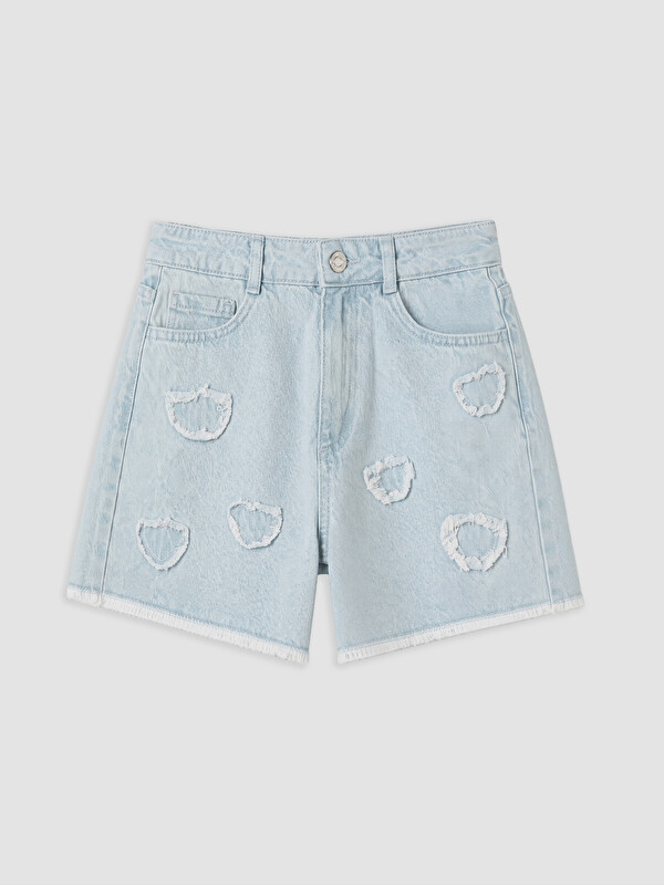 LCW Kids Nakışlı Kız Çocuk Jean Şort