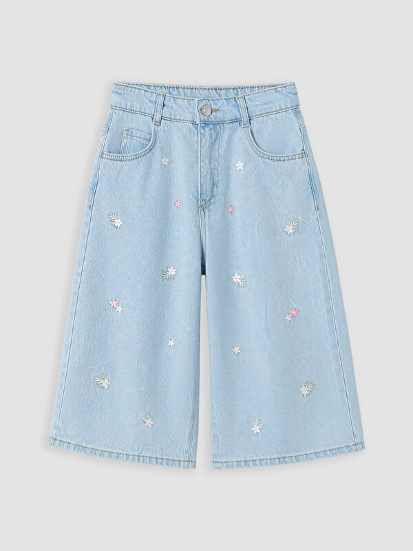LCW Kids Nakışlı Kız Çocuk Jean Şortolon