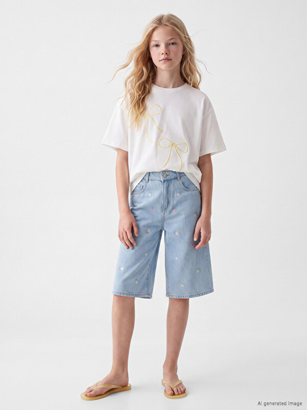 LCW Kids Embroidered Girls' Jean Shorts