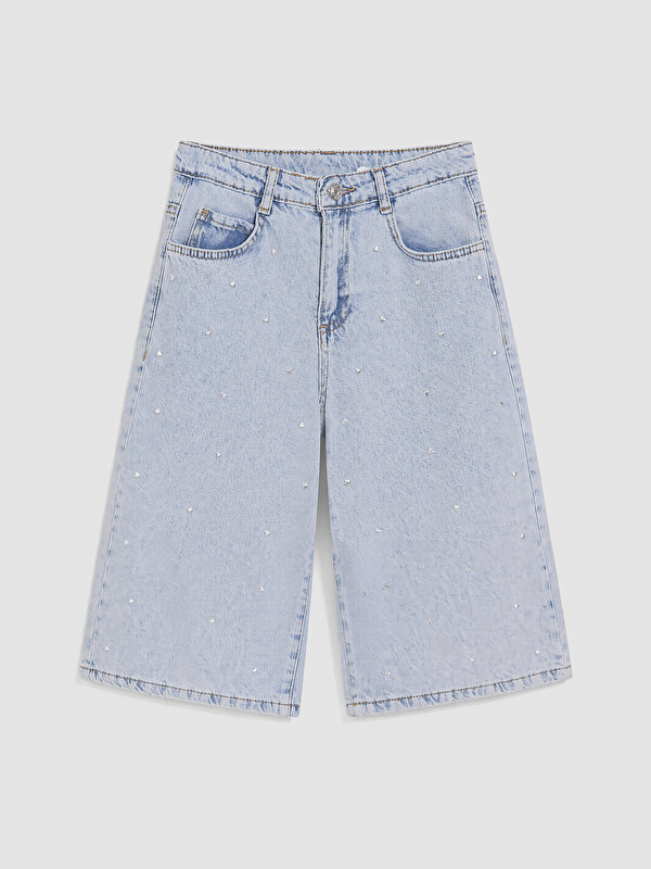 LCW Kids Taşlı Kız Çocuk Jean Şortolon