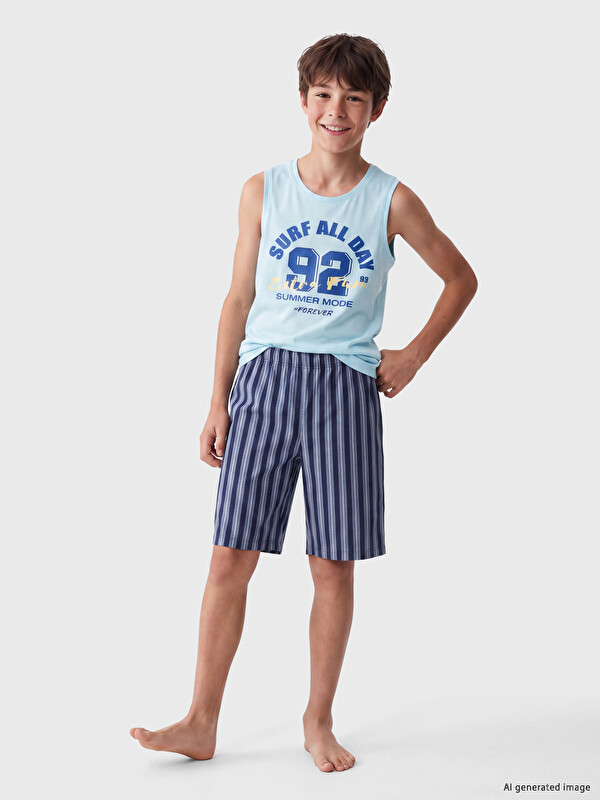 LCW Kids Beli Lastikli Çizgili Erkek Çocuk Pijama Şort