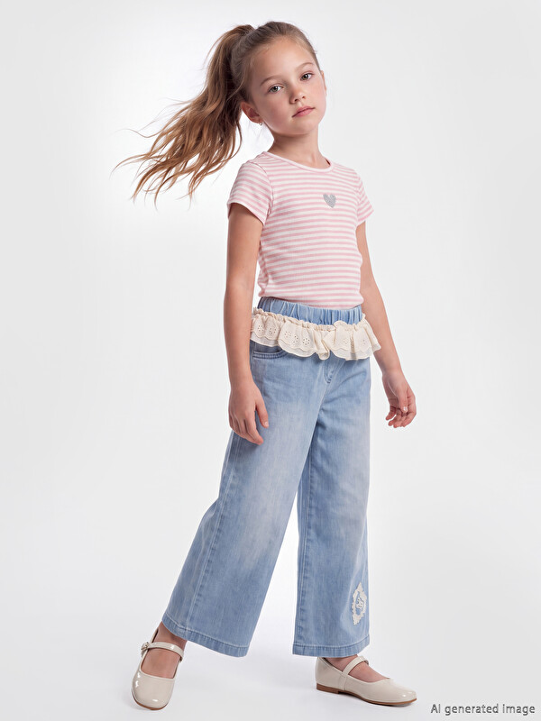LCW Kids Wideleg Fırfırlı Kız Çocuk Jean Pantolon