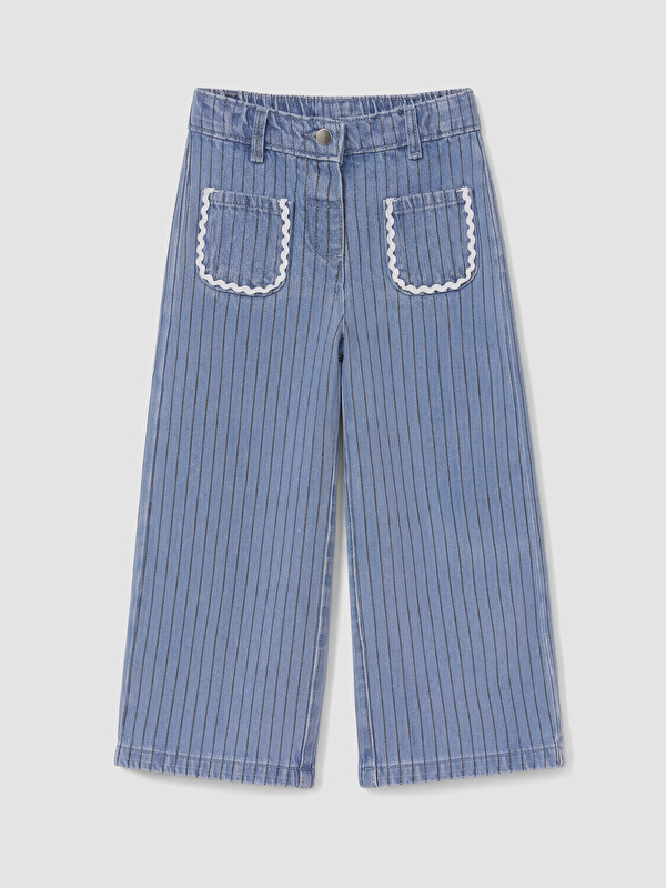 LCW Kids Wideleg Simli Çizgili Kız Çocuk Jean Pantolon