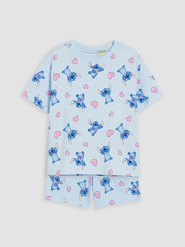 LCW Kids Stitch Baskılı Kız Çocuk Şortlu Pijama Takımı