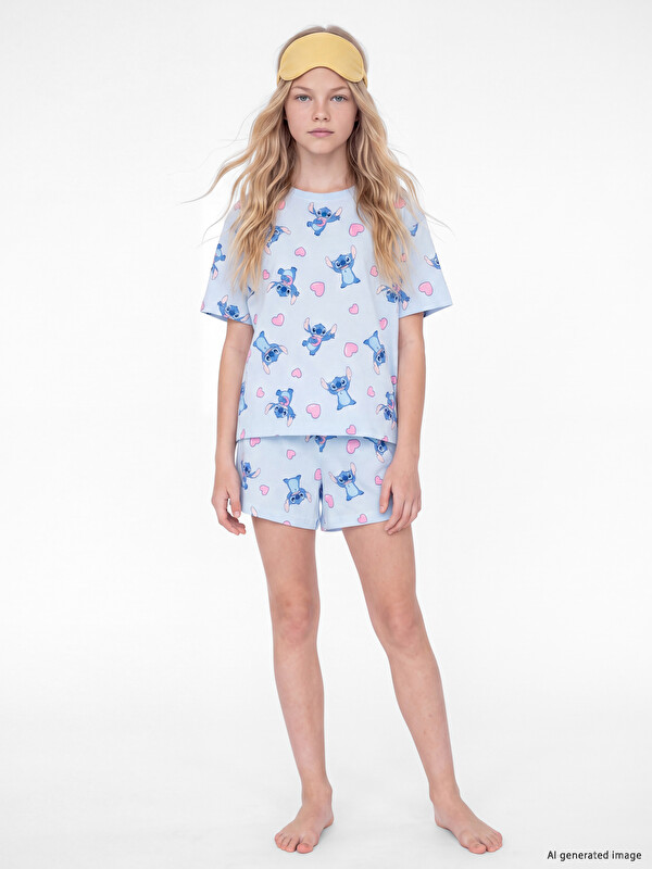 LCW Kids Ensemble de pyjama court pour fille imprimé Stitch
