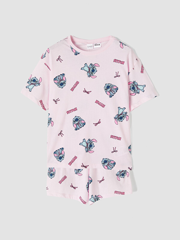 LCW Kids Stitch Baskılı Kız Çocuk Şortlu Pijama Takımı