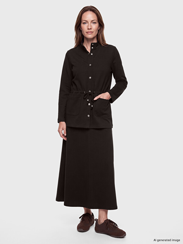 LCW Grace Elastic Waist Modal Textured Flared Skirt