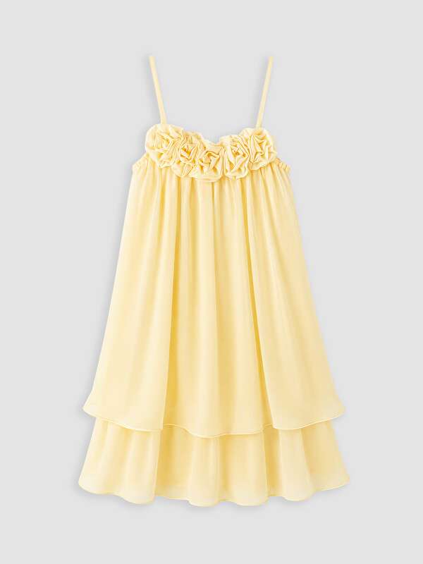 LCW Kids Strappy Flower Detailed Girls' Chiffon Dress