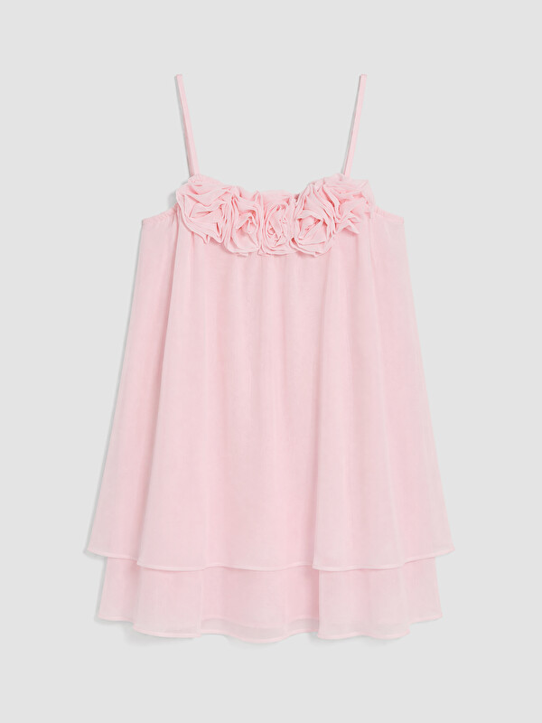 LCW Kids Strappy Flower Detailed Girls' Chiffon Dress