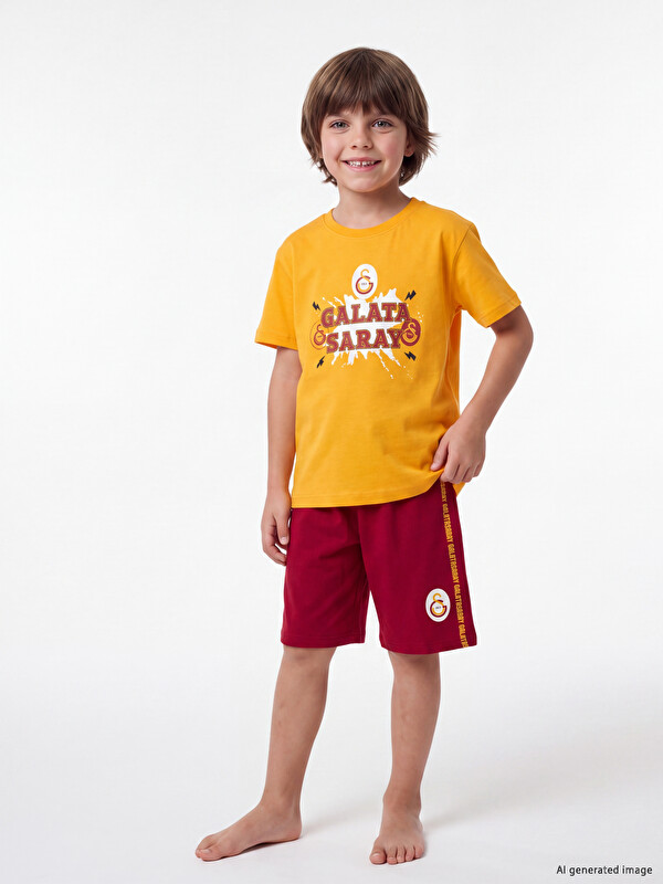 LCW Kids Galatasaray Baskılı Erkek Çocuk Şortlu Pijama Takımı