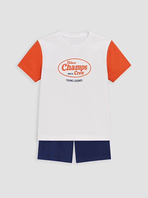 LCW Kids Bisiklet Yaka Erkek Çocuk Şortlu Pijama Takımı