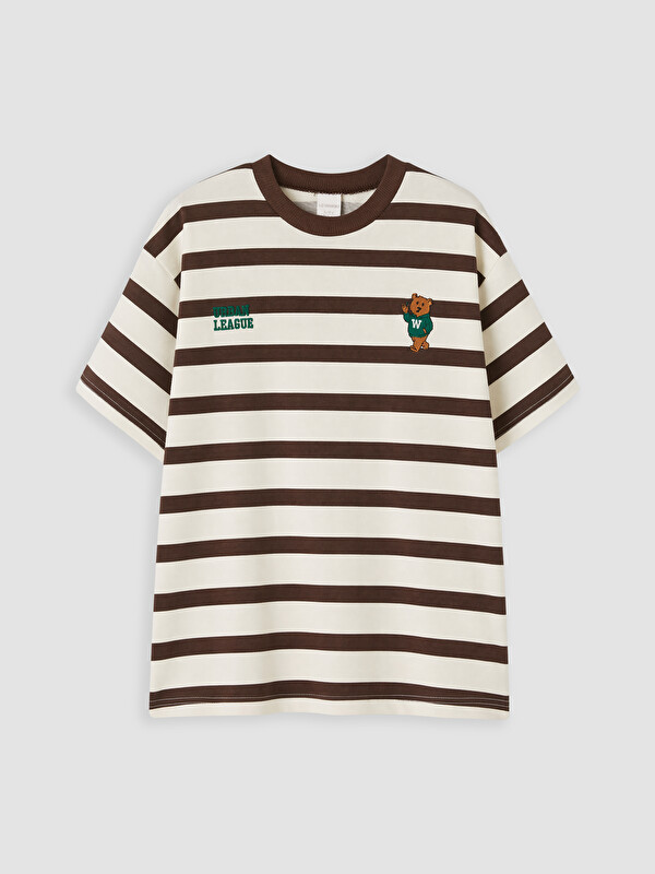 LCW Kids Çizgili Nakışlı Erkek Çocuk Tişört