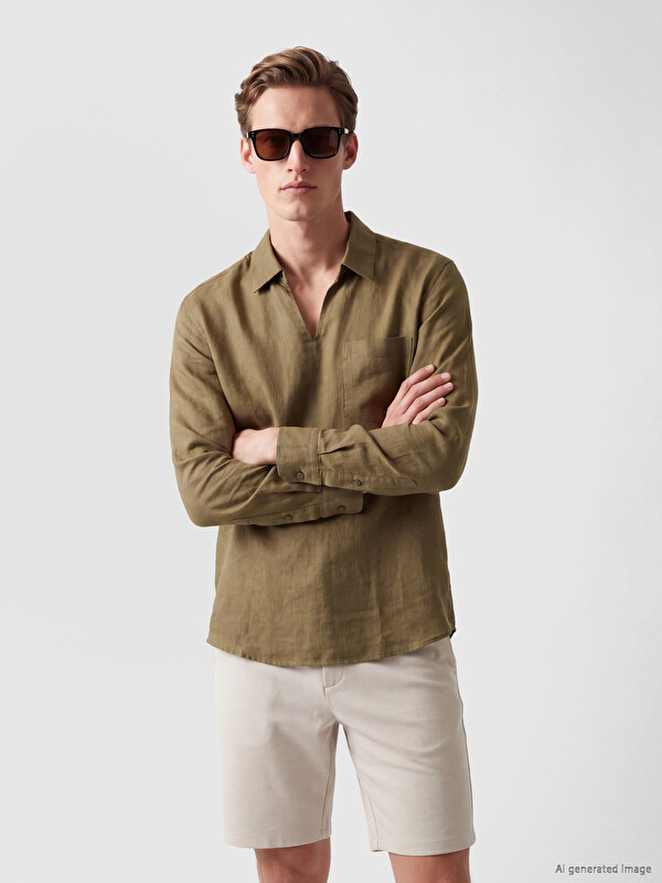SOUTHBLUE Regular Fit %100 Keten Erkek Gömlek