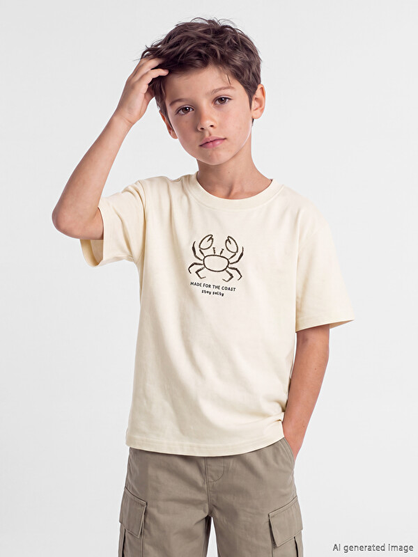 LCW Kids Crew Neck Embroidered Boys' T-Shirt