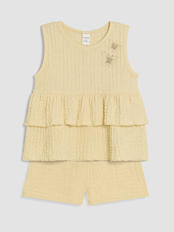 LCW Kids Kelebek Nakışlı Kız Çocuk Şortlu Takım