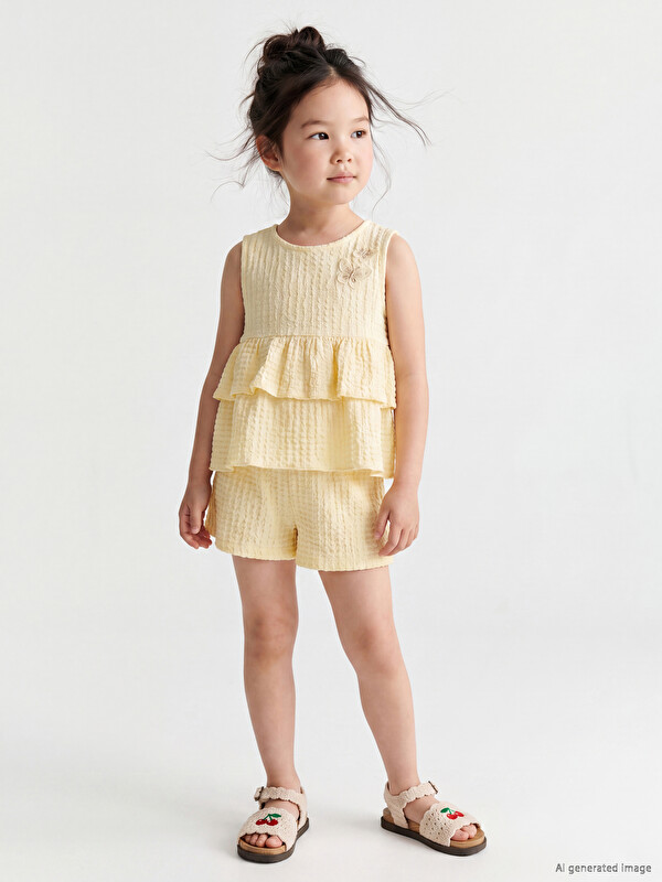 LCW Kids Kelebek Nakışlı Kız Çocuk Şortlu Takım