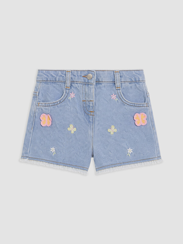 LCW Kids Çiçek Nakışlı Kız Çocuk Jean Şort