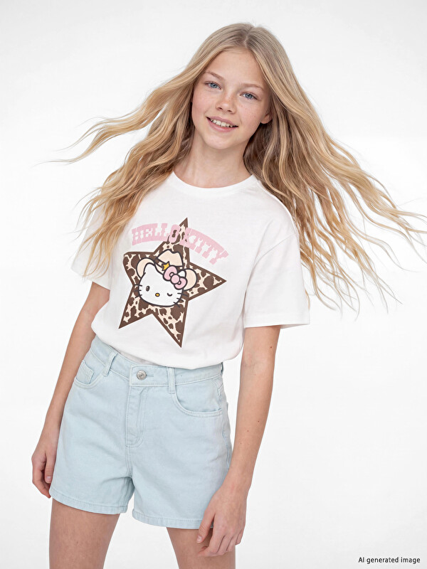 LCW Kids Hello Kitty Baskılı Kız Çocuk Tişört
