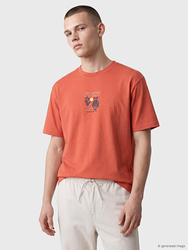 XSIDE T-shirt me jakë të rrumbullakët me print Mykonos për burra