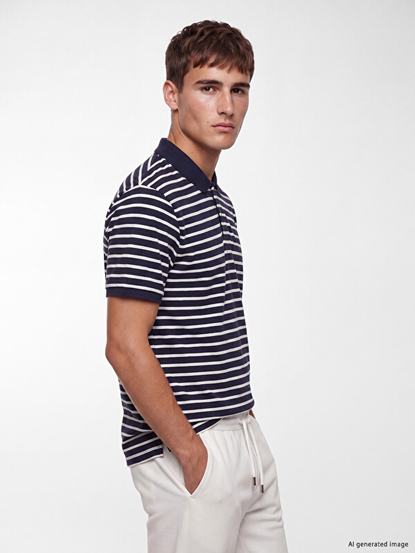 LCW Vision Polo Yaka Çizgili Pike Erkek Tişört