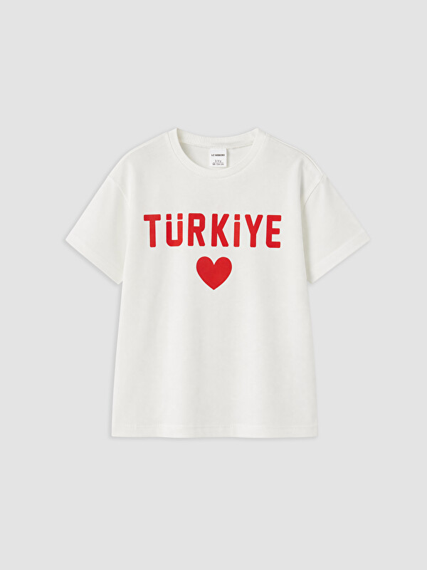 LCW Kids Bisiklet Yaka Baskılı Kız Çocuk Tişört