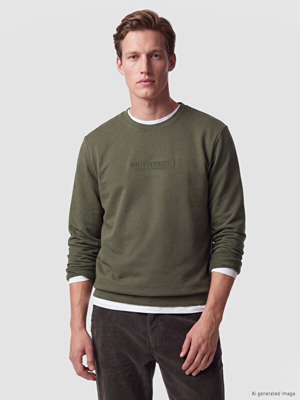 SOUTHBLUE Bisiklet Yaka Baskılı Erkek Sweatshirt