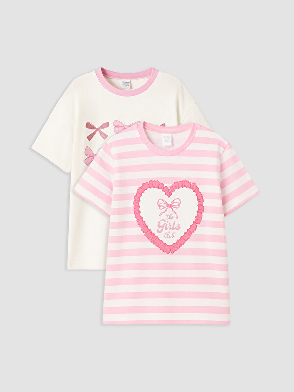 LCW Kids Crew Neck Printed Girls' T-Shirt 2 Pack
