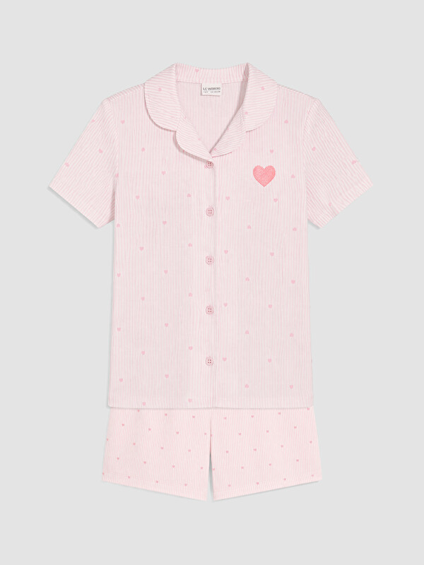 LCW Kids Gömlek Yaka Kız Çocuk Şortlu Pijama Takımı