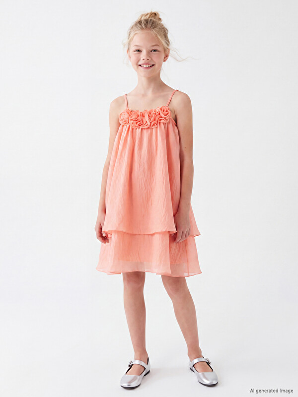 LCW Kids Rose Detailed Layered Girls' Dress