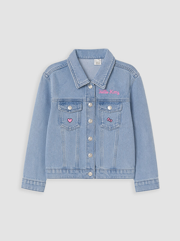 LCW Kids Hello Kitty Nakışlı Kız Çocuk Jean Ceket