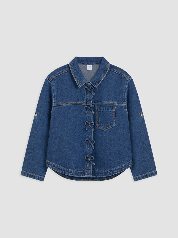LCW Kids Fiyonk Detaylı Kız Çocuk Jean Ceket