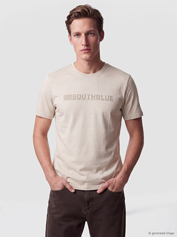 SOUTHBLUE Bisiklet Yaka Baskılı Erkek Tişört