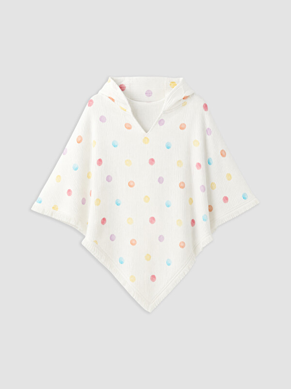 LCW Kids Kapüşonlu Puantiyeli Kız Çocuk Panço