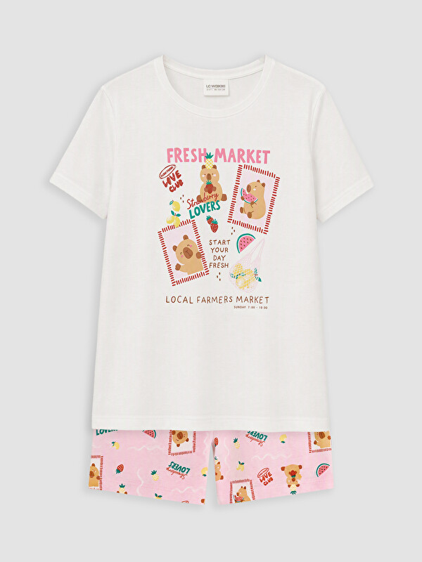 LCW Kids Bisiklet Yaka Kız Çocuk Şortlu Pijama Takımı