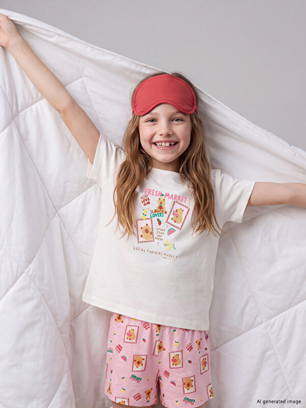 LCW Kids Crew Neck Girls' Shortie Pyjamas Set