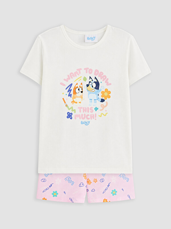 LCW Kids Bluey Baskılı Kız Çocuk Şortlu Pijama Takımı