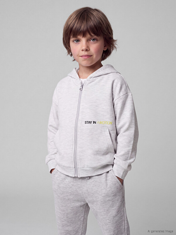 LCW Kids Hooded Boys' Soft Touch Zippered Sweatshirt