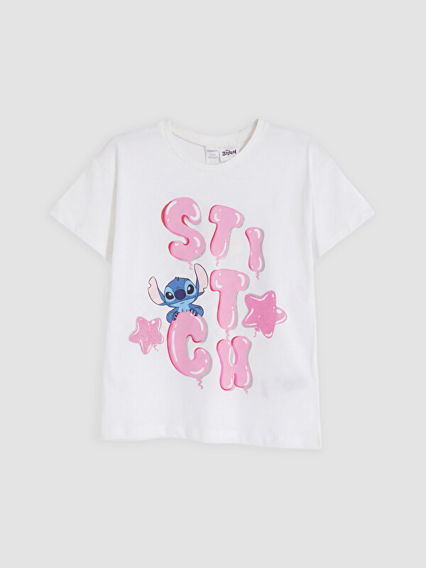 LCW Kids Lilo & Stitch Baskılı Kız Çocuk Tişört