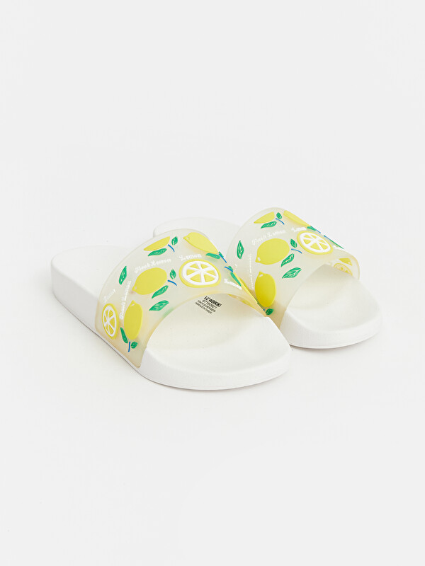 LCW STEPS Wide Banded Lemon Printed Girls' Slipper