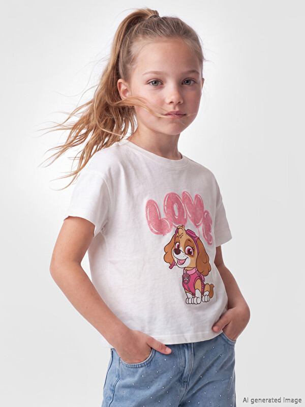 LCW Kids Bisiklet Yaka Paw Patrol Baskılı Kız Çocuk Tişört
